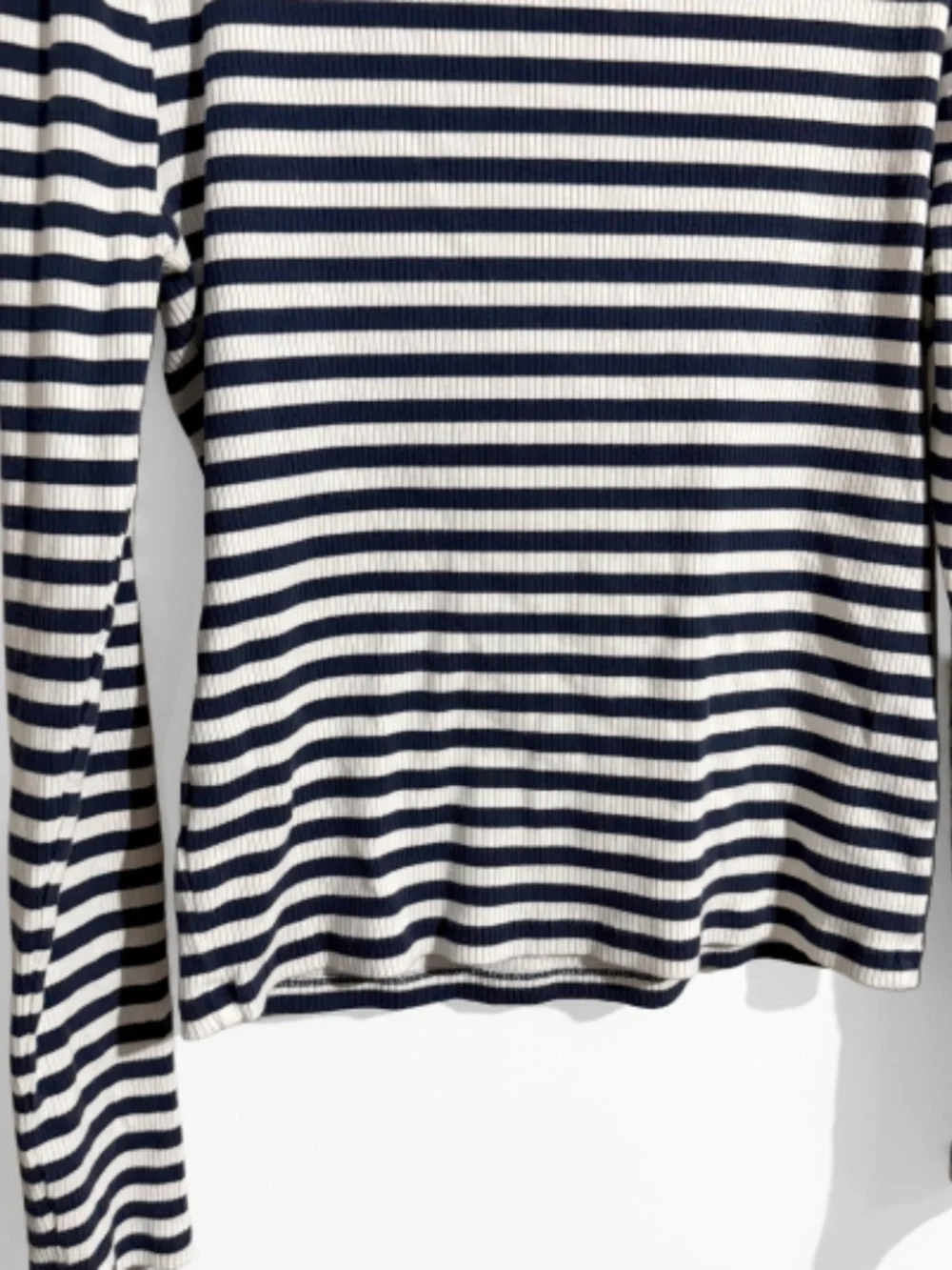 J. Crew Navy and White Stripe Ribbed Stretch Square Neck Top Size Extra Large